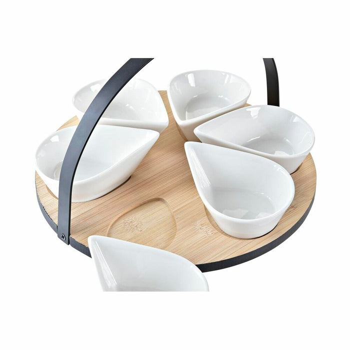 Appetizer Set DKD Home Decor White/Black Metal Bamboo Stoneware Loft 7 Pieces 30 x 40 cm 25 x 25 x 14 cm
