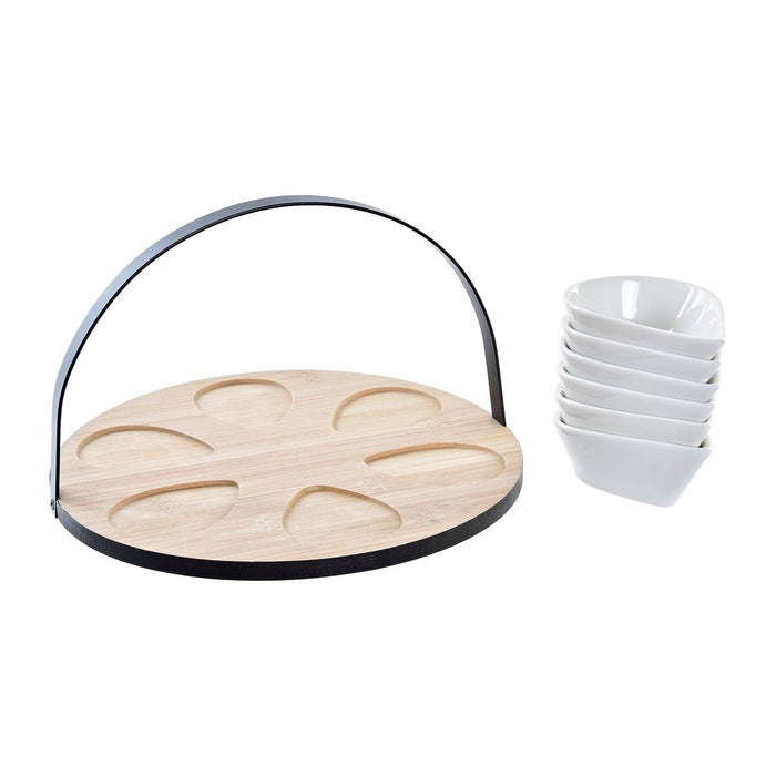 Appetizer Set DKD Home Decor White/Black Metal Bamboo Stoneware Loft 7 Pieces 30 x 40 cm 25 x 25 x 14 cm
