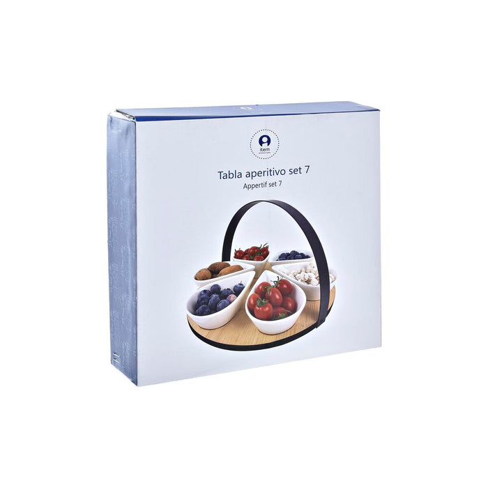 Appetizer Set DKD Home Decor White/Black Metal Bamboo Stoneware Loft 7 Pieces 30 x 40 cm 25 x 25 x 14 cm