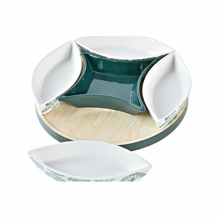 Appetizer Set DKD Home Decor Wood 22 x 22 x 1 cm Sheets Green Stoneware