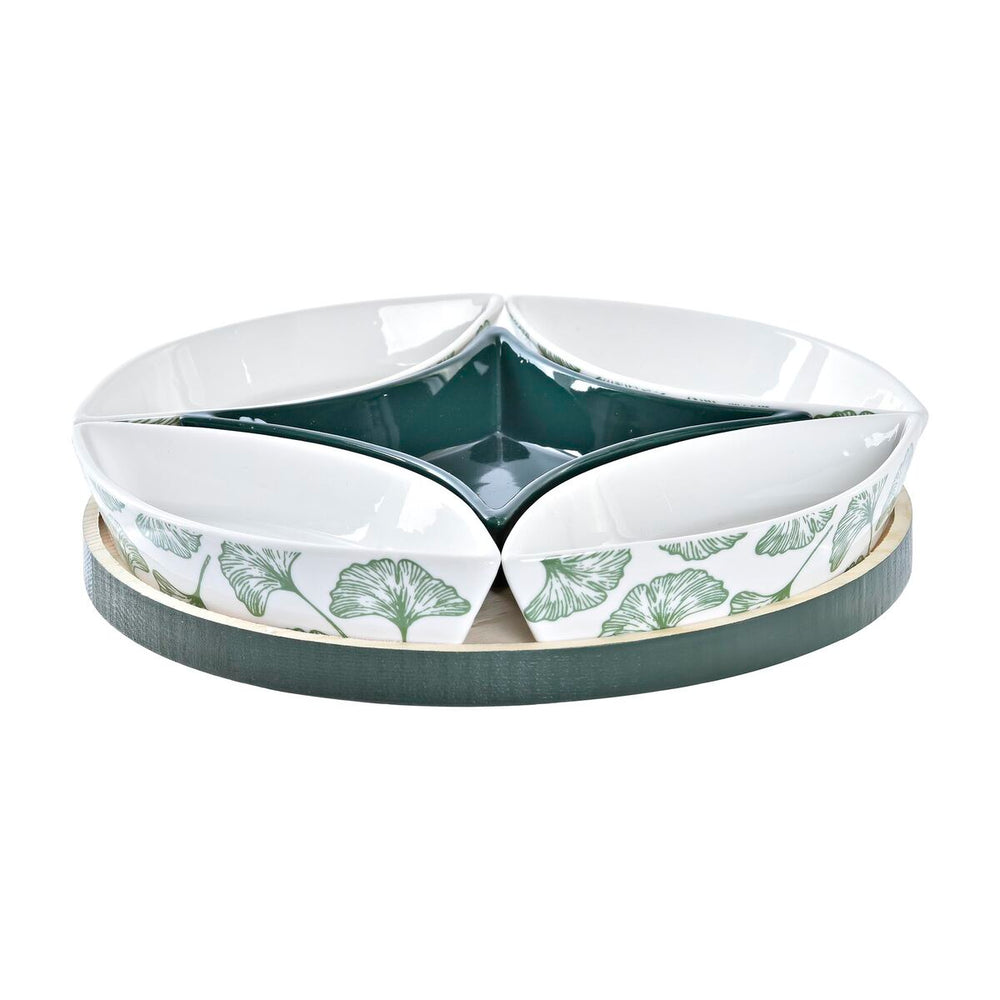 Appetizer Set DKD Home Decor Wood 22 x 22 x 1 cm Sheets Green Stoneware