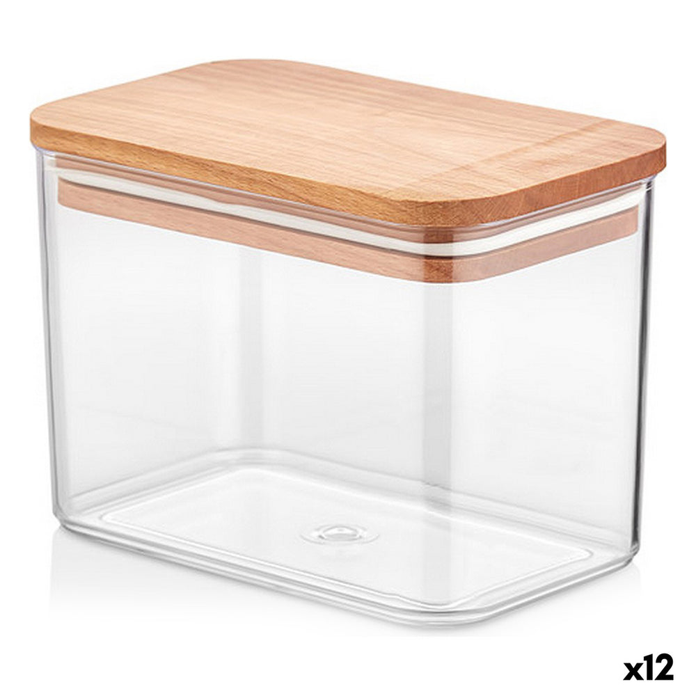 Jar Quttin With lid Plastic Wood Squared 1 L 14,5 x 9 x 10,5 cm (12 Units)