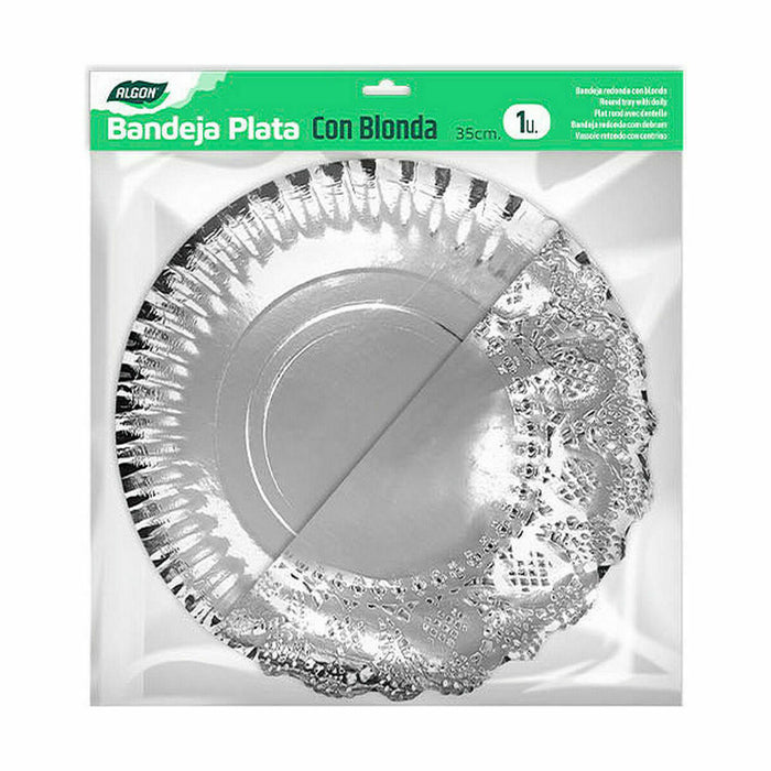 Snack tray Algon Circular Silver 35 x 35 x 2 cm (48 Units)