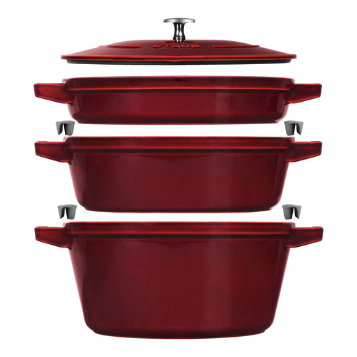 STAUB Stackable Set Stackable Set Large 4 Piece Cast Iron, Grenadine-Red