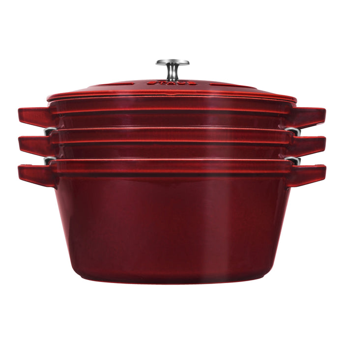 STAUB Stackable Set Stackable Set Large 4 Piece Cast Iron, Grenadine-Red