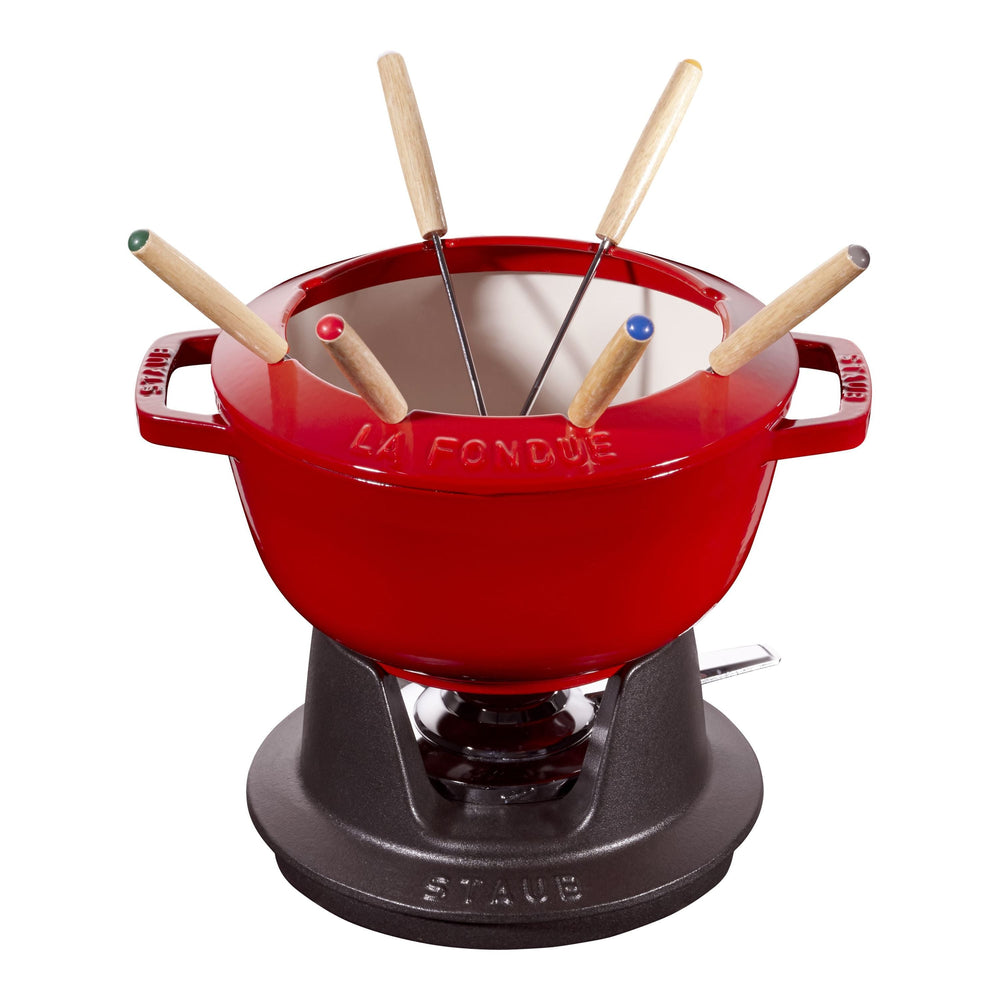 STAUB Specialities Cast Iron Fondue Set, Cherry