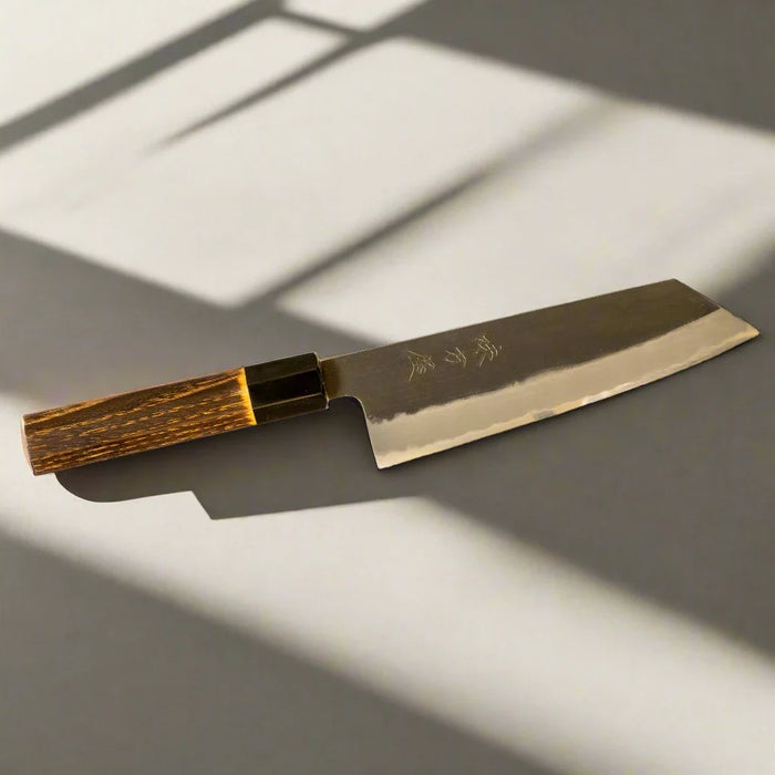 Hinoura Ajikataya 180mm Bunka Knife – White #2 | Kurouchi Finish