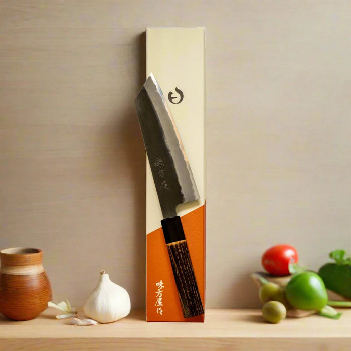 Hinoura Ajikataya 180mm Bunka Knife – White #2 | Kurouchi Finish