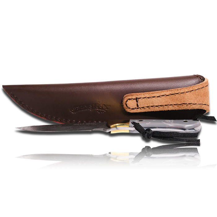 Original Kaito Damascus Steel Skinner Knife 4 inch blade with Premium Leather Sheath