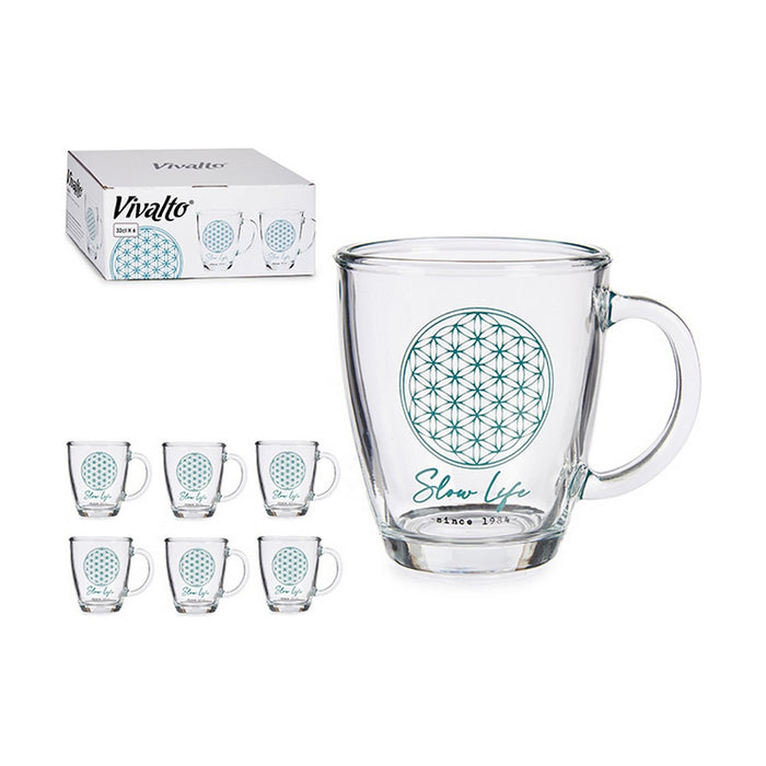 Mug Slow Life Transparent Glass (320 ml) (6 Units)