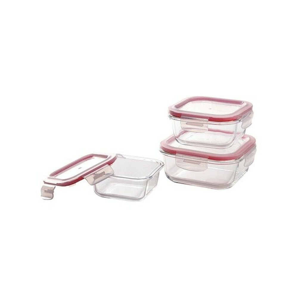 Set of lunch boxes Bergner Q4052 Borosilicate Glass Squared Red (3 pcs)