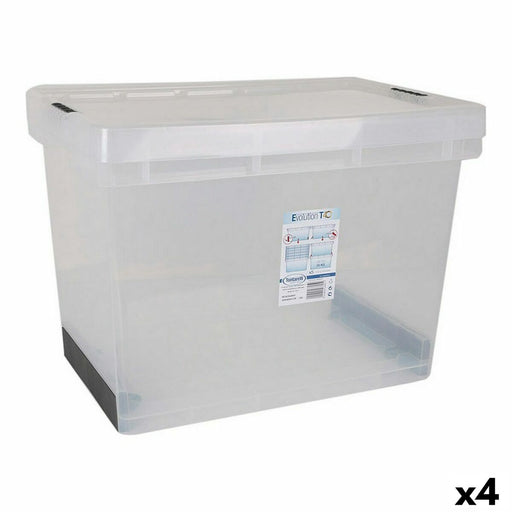 Storage Box with Lid Evolution Transparent 57 x 39 x 41 cm (4 Units) (60 x 40 x 40 cm)