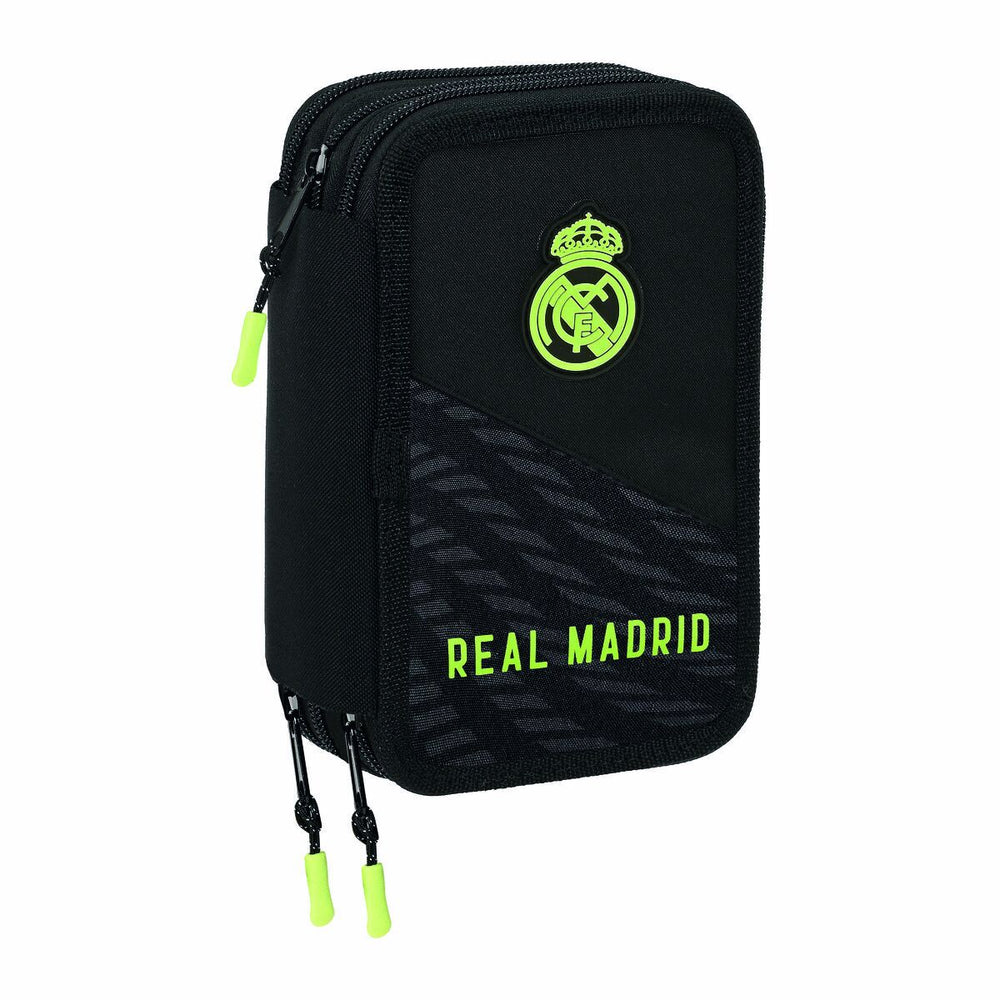 Triple Pencil Case Real Madrid C.F. Black 12.5 x 20.5 x 6 cm (41 Pieces)