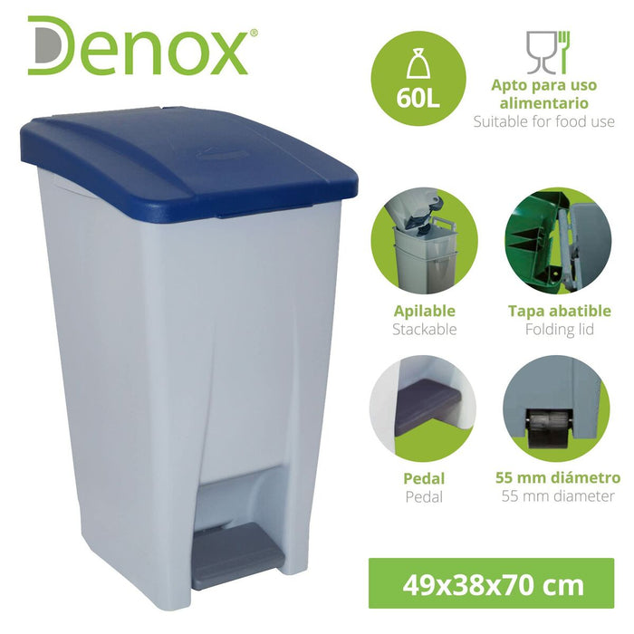 Pedal bin Blue Grey Plastic Rectangular 60 L