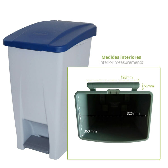 Pedal bin Blue Grey Plastic Rectangular 60 L