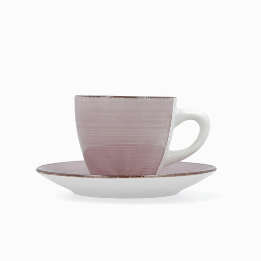 Set of Mugs with Saucers Quid Vita Morning Ceramic Pink (22 cl) (4 pcs)