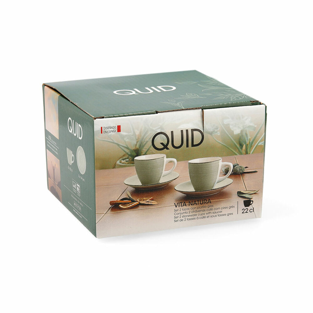 Set of Mugs with Saucers Quid Vita Morning Ceramic Beige (22 cl) (4 pcs)