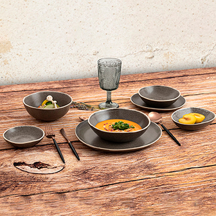 Flat Plate Bidasoa Gio Occasional Grey Ceramic 26,5 cm (4 Units)