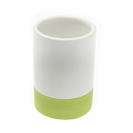 Toothbrush Holder Versa White/Green Ceramic (7 x 10,3 x 7 cm)