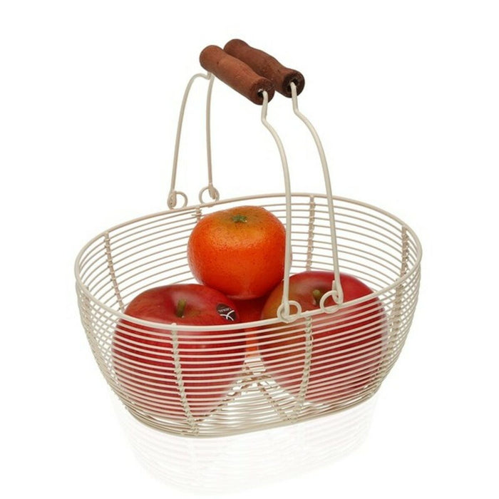 Fruit Bowl White Wood Metal (18 x 9,5 x 23,5 cm)