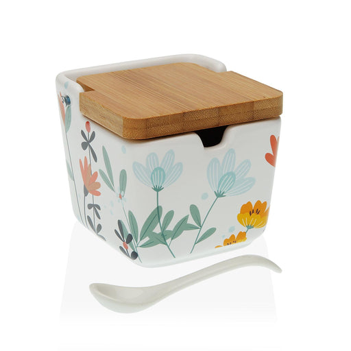 Sugar Bowl Versa Flowers 8,8 x 10,3 x 8,8 cm Ceramic