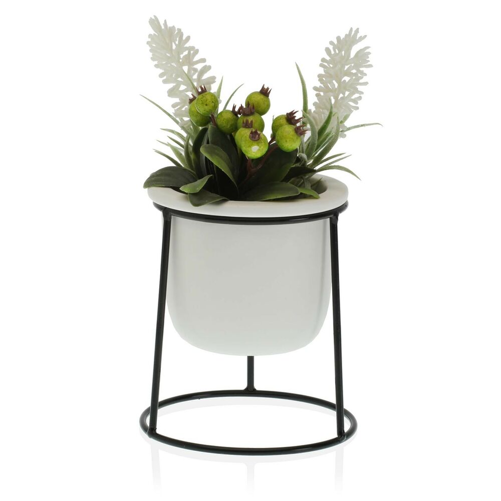 Plant pot White Ceramic Metal (10,5 x 14,5 x 10,5 cm)