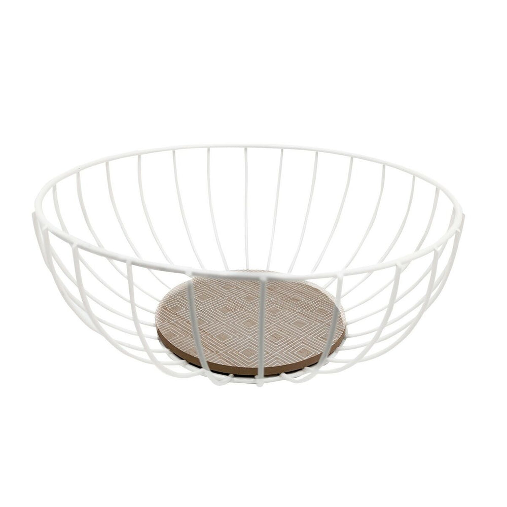 Fruit Bowl Versa White Metal MDF Wood (28 x 11 x 28 cm)