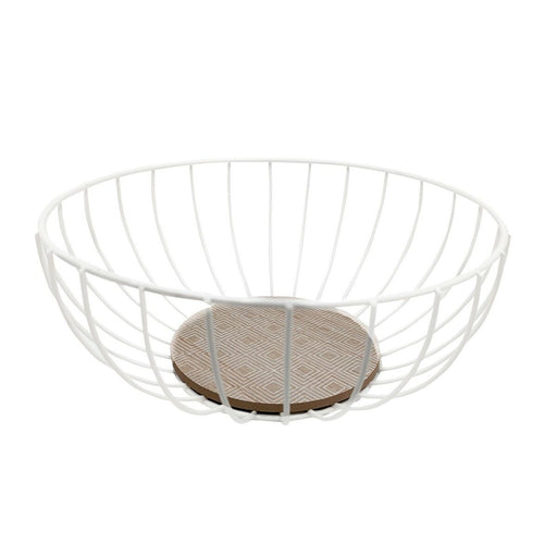 Fruit Bowl Versa White Metal MDF Wood (28 x 11 x 28 cm)