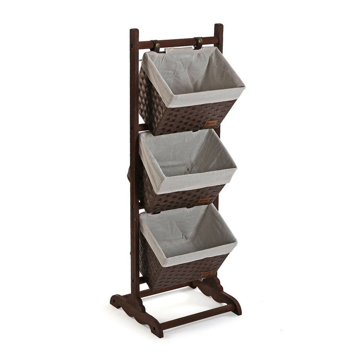 Bathroom Shelves Versa Dark brown 3 Baskets Brown Multicolour Cotton Wood Rattan 35 x 102 x 35 cm