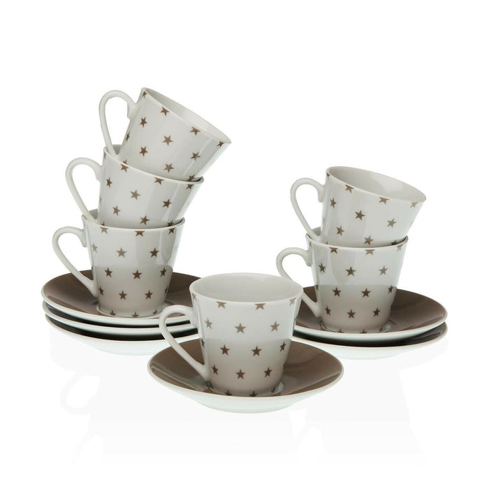 Set of Mugs with Saucers Versa Stars Coffee Porcelain (12 Pieces)