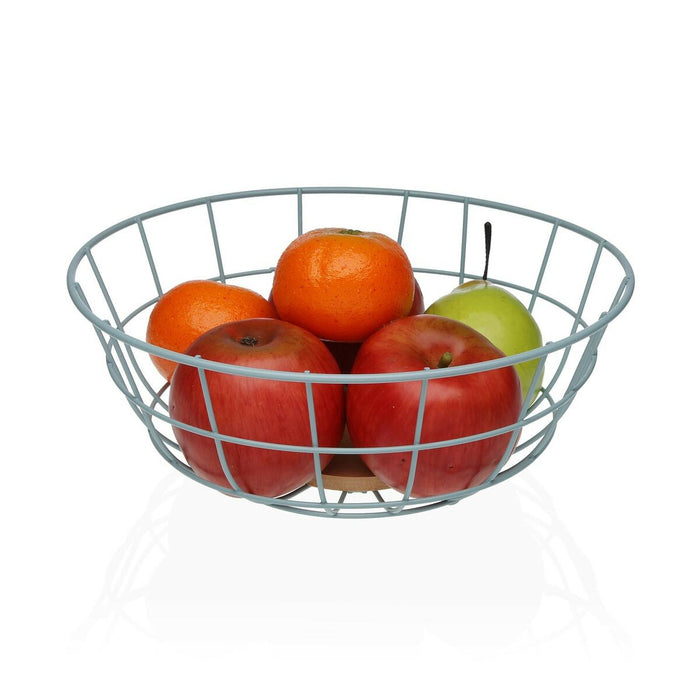 Fruit Bowl Versa 28 x 12 x 28 cm Wood Rubber wood Steel Iron