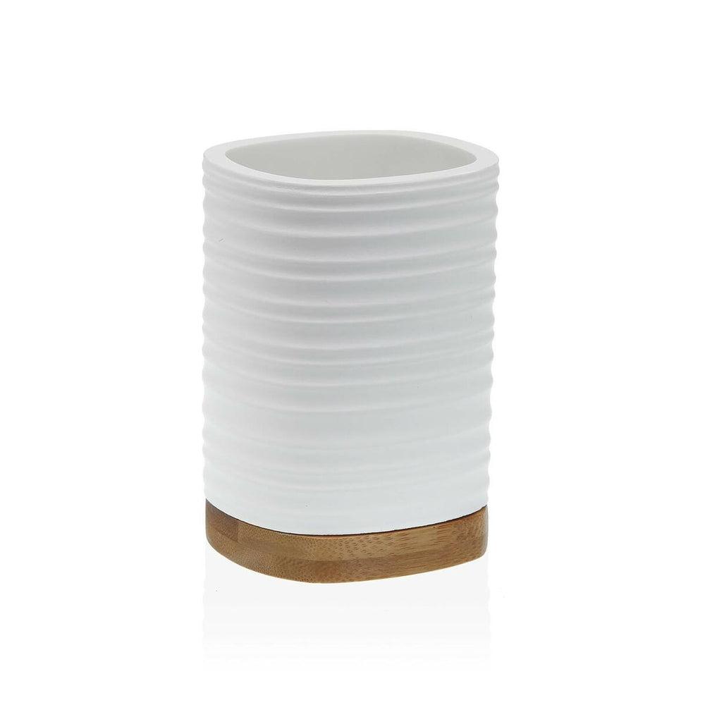 Toothbrush Holder Versa White Resin Bamboo 7,6 x 10,6 x 6,7 cm