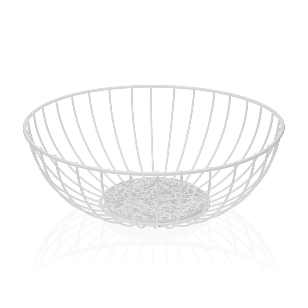 Fruit Bowl Versa Damasco White Metal Steel MDF Wood 28 x 10 x 28 cm