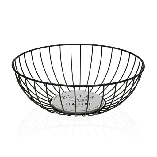 Fruit Bowl Versa Bistro Black Metal Steel MDF Wood 28 x 10 x 28 cm