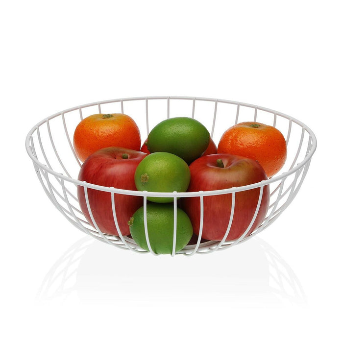 Fruit Bowl Versa Jasper White Metal Steel MDF Wood 28 x 10 x 28 cm