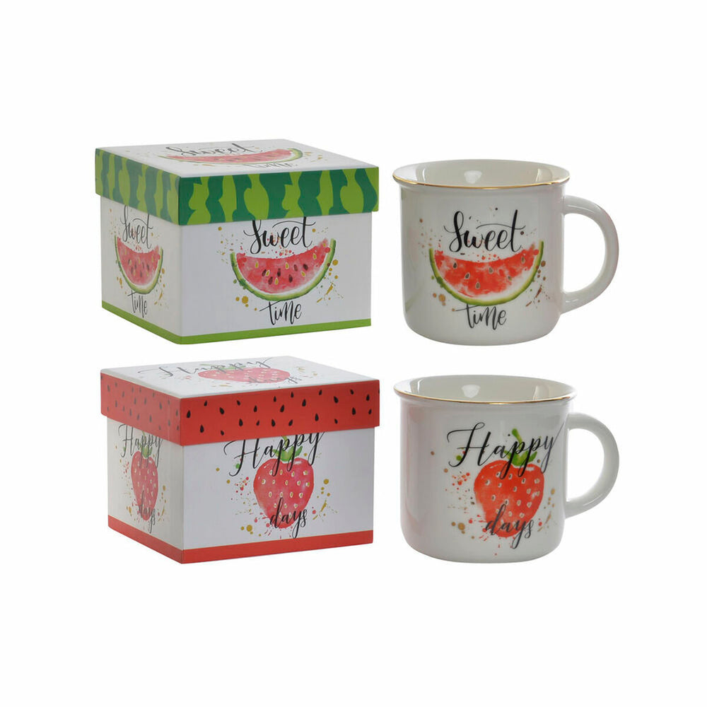 Mug DKD Home Decor Red Green Porcelain Fruit (360 ml) (2 pcs)