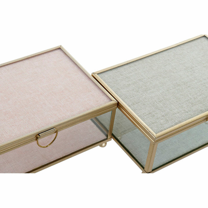 Jewelry box DKD Home Decor Beige Pink Crystal Iron Plastic 15 x 10 x 6 cm (2 Units)