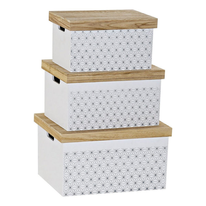 Set of Stackable Organising Boxes DKD Home Decor White Natural 42 x 31 x 24 cm