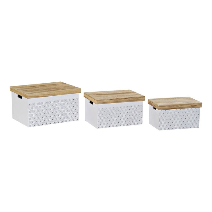 Set of Stackable Organising Boxes DKD Home Decor White Natural 42 x 31 x 24 cm