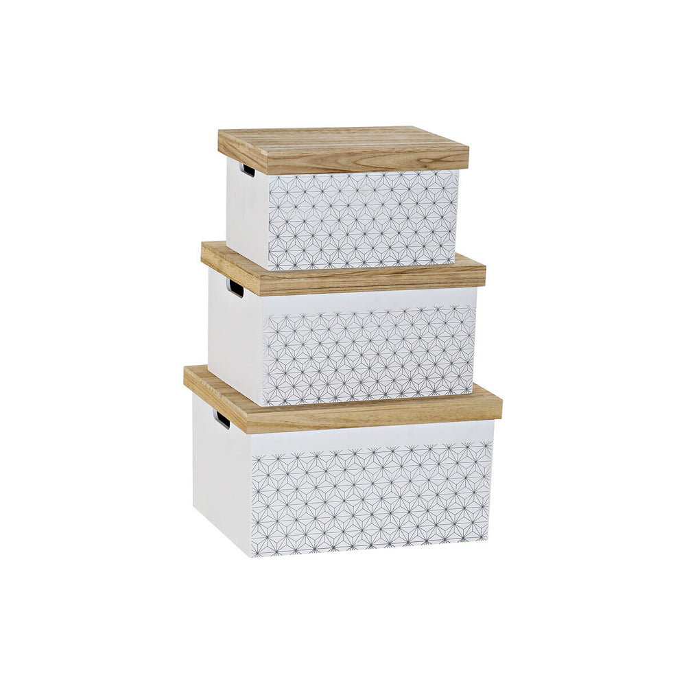 Set of Stackable Organising Boxes DKD Home Decor White Natural 42 x 31 x 24 cm