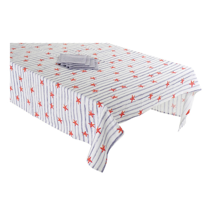 Tablecloth and napkins DKD Home Decor Summer Blue Cotton (150 x 150 x 0.1 cm) (5 pcs)