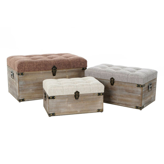 Set of Chests DKD Home Decor 65 x 38 x 34 cm Natural Grey Beige Wood Brown Traditional