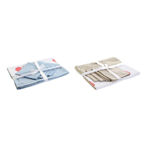 Tablecloth and napkins DKD Home Decor Love Beige Blue Cotton (150 x 1 x 150 cm) (2 pcs)