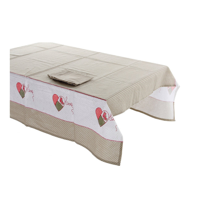 Tablecloth and napkins DKD Home Decor Love Beige Blue Cotton (150 x 1 x 150 cm) (2 pcs)