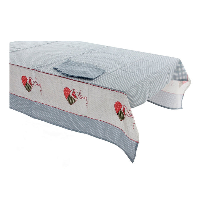 Tablecloth and napkins DKD Home Decor Love Beige Blue Cotton (150 x 1 x 150 cm) (2 pcs)