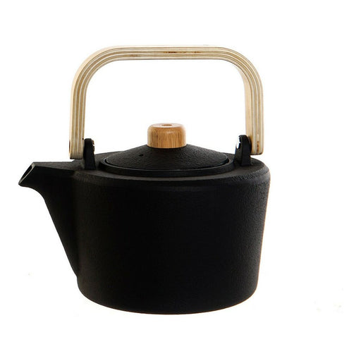 Teapot DKD Home Decor 19 x 17 x 17,2 cm Black Stainless steel 1,3 L MDF Wood