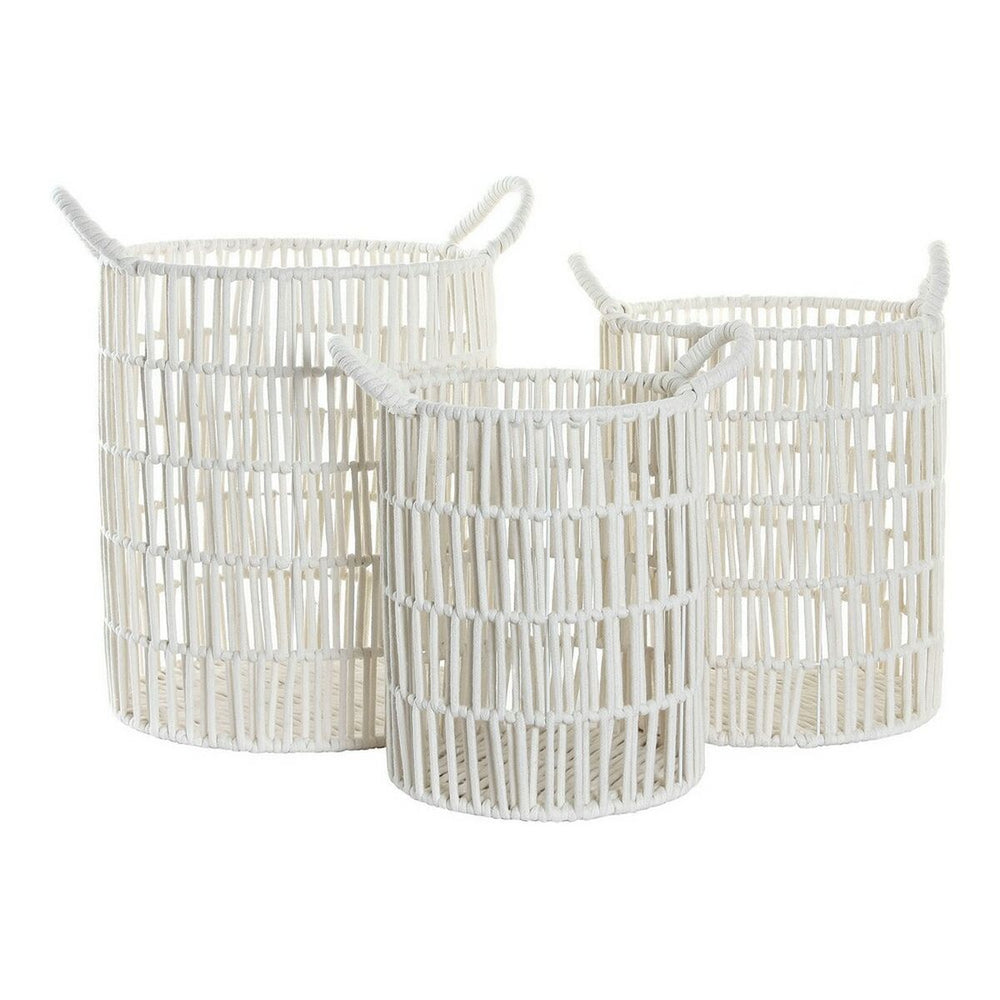 Basket set DKD Home Decor DC-180842 White 39 x 39 x 46 cm Metal Boho