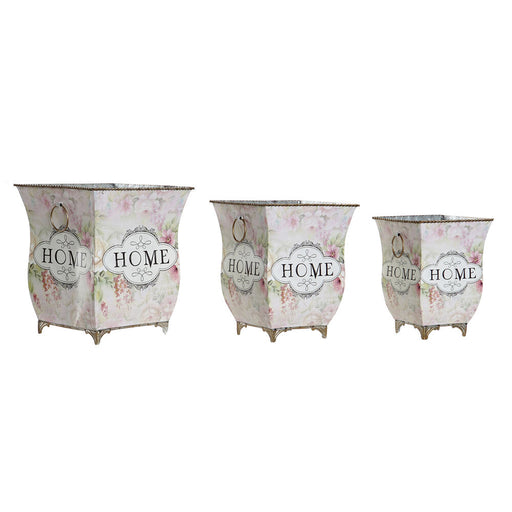 Planter DKD Home Decor Pink Metal (3 pcs)