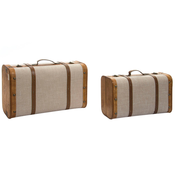 Set of Chests DKD Home Decor 60 x 24 x 37,5 cm Canvas Natural Beige Wood Colonial