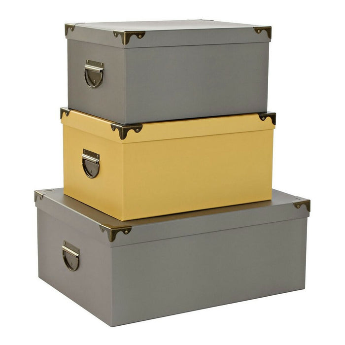 Set of decorative boxes DKD Home Decor Grey Mustard Metal Cardboard Plastic Vintage 48 x 37 x 20 cm